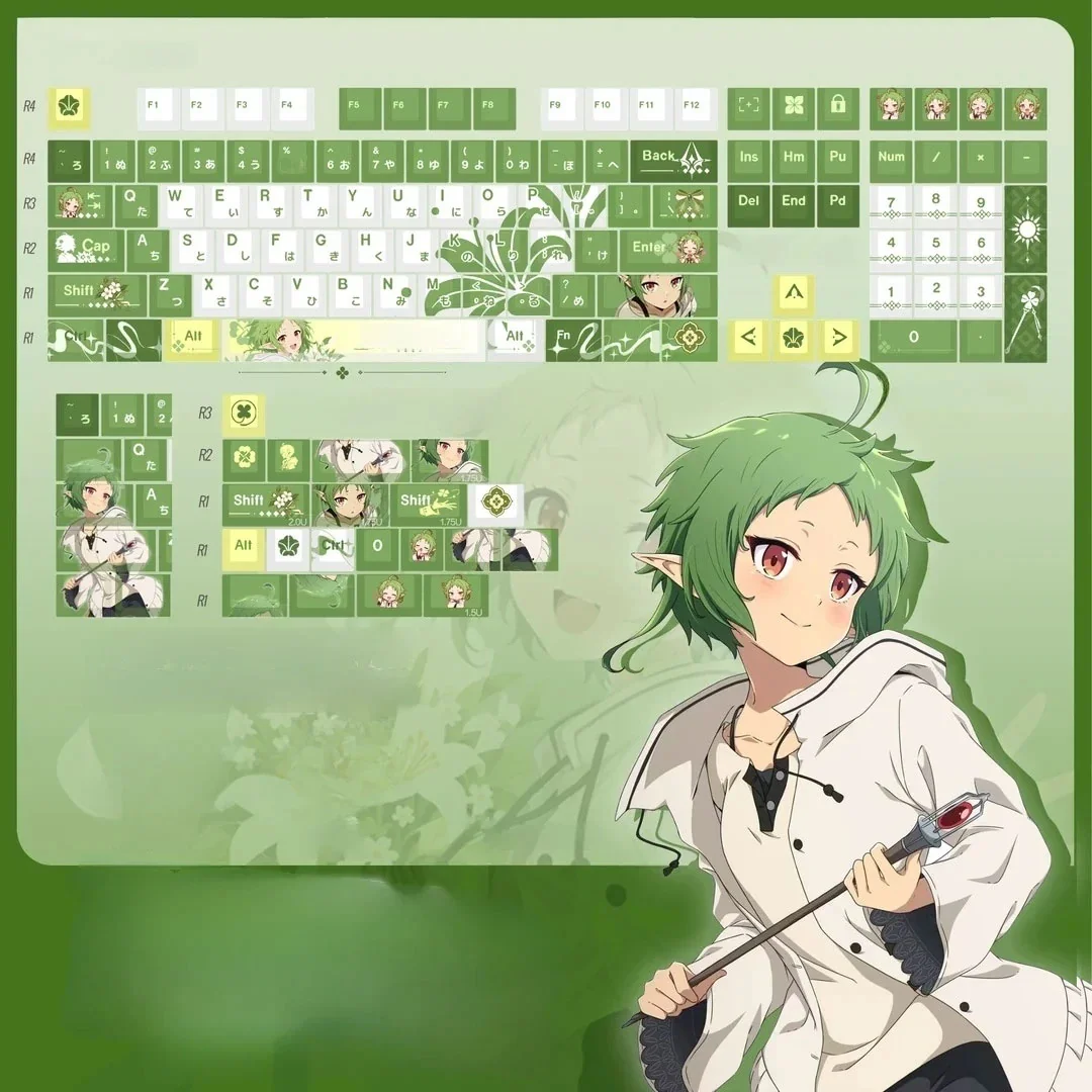 Vibrant Mushoku Tensei Sylphiette anime keycaps for gaming. This exclusive set features magical fantasy art, perfect for any fan's keyboard.