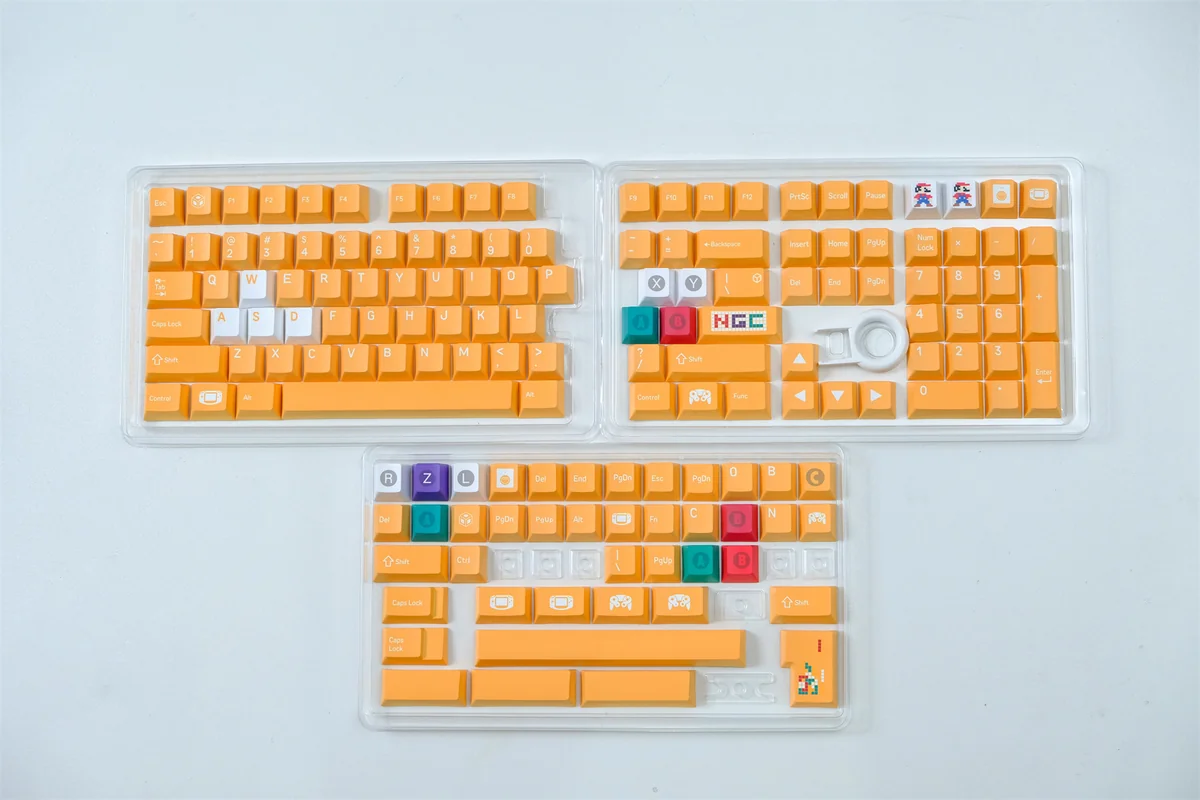 Premium Nintendo GameCube keycap set with vibrant retro gaming aesthetic, showcasing Cherry profile and nostalgic design from various angles.