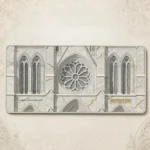 Artistic Notre-Dame de Paris Desk Mat, a literary fantasy with majestic gothic architecture and whimsical European streetscapes. Iconic design.