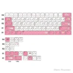 Adorable My Melody PBT Dye-Sub keycap set, vividly displayed from multiple angles. Features charming pastel pinks and iconic My Melody character design.