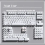 Polar Bear keycaps 139-key PC MOA set shown in a pure white snowscape layout with playful bear novelties and icy blue accents.