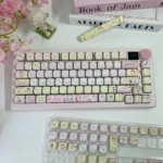 Adorable Puppy Wish Day Keycaps gallery view, showcasing dye-sub PBT art of dreaming puppies under pastel starlit skies from various angles.