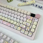 Adorable Puppy Wish Day Keycaps from a charming angle, showcasing the dreamy pastel dye-sub designs of whimsical puppies on durable PBT MOA keycaps.