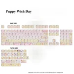 Adorable Puppy Wish Day Keycaps. Dreamy PBT MOA keycap set with whimsical puppies under starlit skies, in soft pastels.