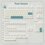 Side angle view of Rose Sonata MOA PBT keycaps, revealing the elegant MOA profile and romantic rose garden motif with black legends on creamy PBT.