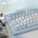 Unique Cinnamoroll ceramic MX keycaps set, showcasing dreamy pastel aesthetics and a smooth, tactile finish from various angles.