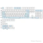 Adorable front-engraved Cinnamoroll PBT keycaps for 60-68 layouts, featuring dreamy pastel designs that bring joyful personalization to your keyboard.
