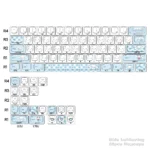 Close-up of dreamy Cinnamoroll PBT keycaps with front-printed adorable characters, showcasing durable PBT for personalized keyboard styles.