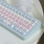 Sky of Love Cherry Keycap Set, viewed from a soft, artistic angle, showcasing its ethereal pastel hues and romantic Japanese legends.