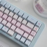 A detailed view of the Sky of Love Cherry Keycap Set, highlighting its romantic pastel legends and ethereal twilight aesthetic.