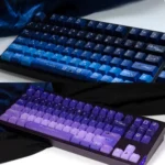 Starry Night Corridor Keycap Set showcasing immersive deep blue and purple cosmic landscapes with ethereal stardust, a true cosmic wonder.