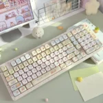 Sumikko Gurashi MOA translucent keycaps gallery. Adorable milky finish, soft rounded profile, and whimsical characters from multiple angles.