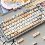 Sushi keycap set, displaying unique Japanese Sushi House themed PBT keycaps with abstract folded shadow geometric artistry from various angles.
