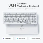 UR98 White Tri-Mode Silent Mechanical Keyboard. Minimalist cool design for a calm workspace, featuring whisper-quiet coconut milk switches.