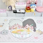 Valorant desk mat with vibrant anime art, dynamic characters, and playful ramen motifs. Features a waterproof, non-slip surface for gaming.