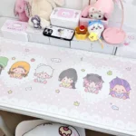 Valorant fan art desk mat close-up, showcasing its vibrant, playful agents and durable non-slip, waterproof texture.