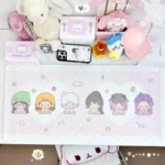 Charming Valorant Desk Mat featuring playful fan art of agents in a row. This waterproof and non-slip mat adds vibrant style to any setup.