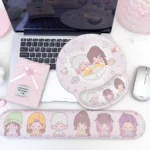 Dynamic side view of the Valorant ergonomic wrist rest set, featuring vibrant cartoon fan art of Jett and Phoenix in playful poses, ideal for gamers.