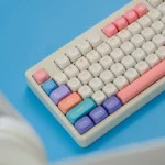 Close-up of the Whimsical Balloon Party MOA Keycaps Set, showcasing the vibrant, playful balloon-themed design and unique MOA profile from multiple angles.