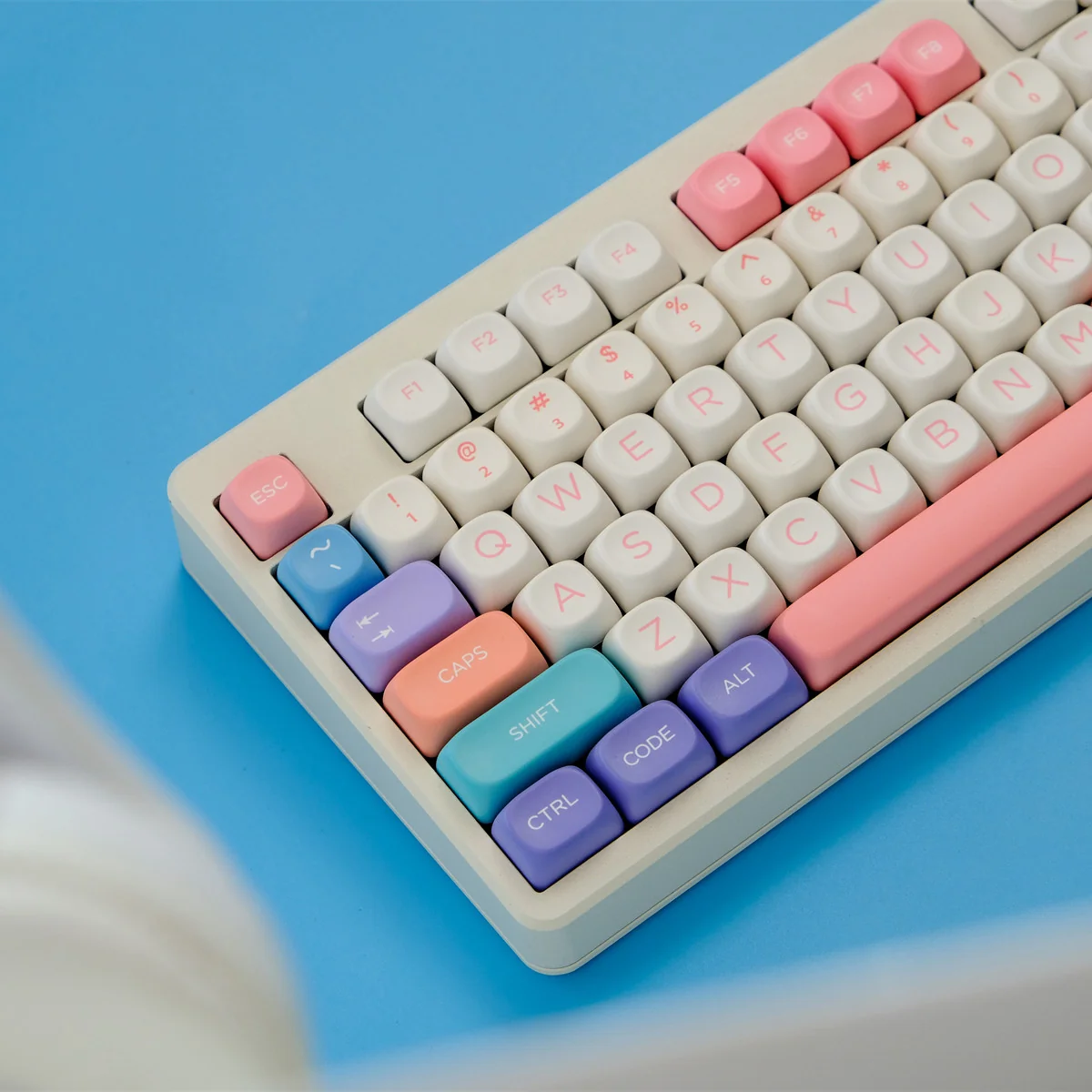 Close-up of the Whimsical Balloon Party MOA Keycaps Set, showcasing the vibrant, playful balloon-themed design and unique MOA profile from multiple angles.