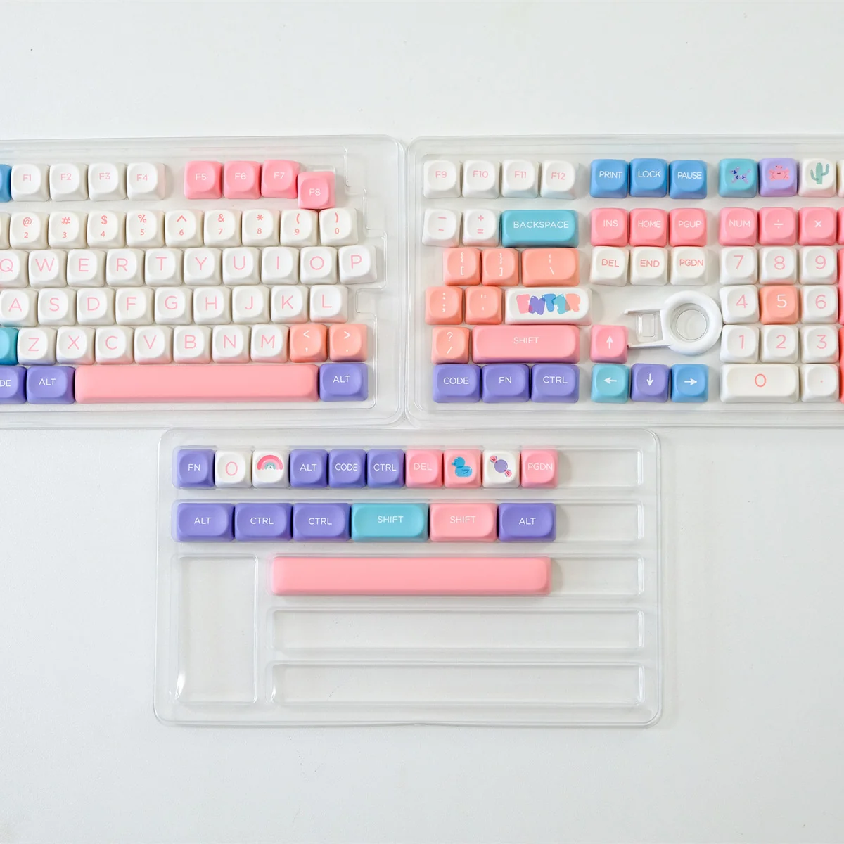 A vibrant, whimsical Balloon Party MOA Keycaps Set displayed from various playful angles, showcasing its unique balloon-themed design and MOA profile.