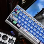 Close-up views of the Windows XP Crazy Edition Keycap Set, highlighting the nostalgic, distorted UI and vibrant glitch art design.