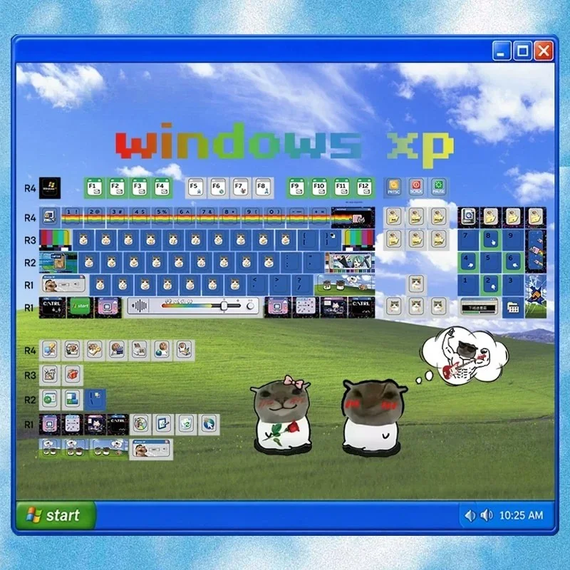 Main image of Windows XP Crazy Edition Keycap Set keycaps, showcasing a vibrant, distorted UI glitch art aesthetic for retro tech nostalgia.