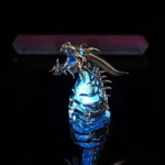 Close-up of the legendary WoW Sindragosa artisan keycap, revealing its intricate frost dragon design and epic icy blue aesthetic.