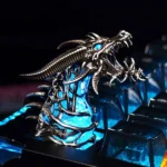 Product gallery showcasing the legendary WoW Sindragosa artisan keycap's intricate frost dragon design and icy blue aesthetic from multiple angles.