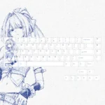 Wuthering Waves Hiyuki PBT keycaps set, multiple angles revealing dramatic high-contrast visuals and crisp legends.